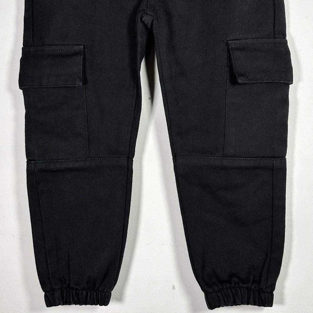 Kids Black Twill Cargo dance hip hop Jogger Pants Size 120 Elastic Waist Utility